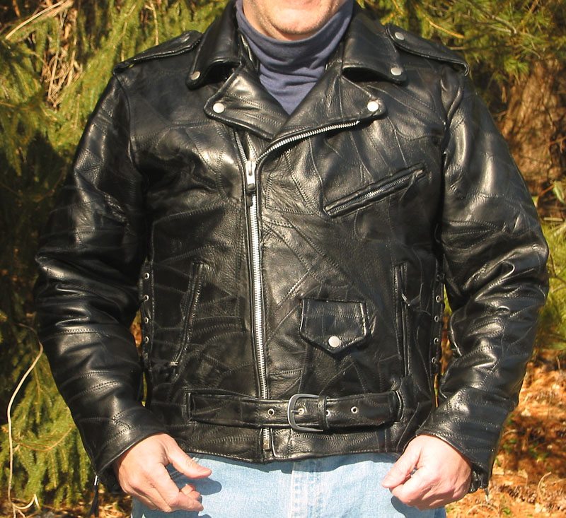 Men's Buffalo Leather Jacket with Orange Stripe - SUNSET LEATHER
