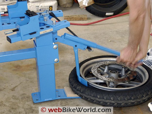 Breaking a bead with the Cycle Hill Motorcycle Tire Changer.