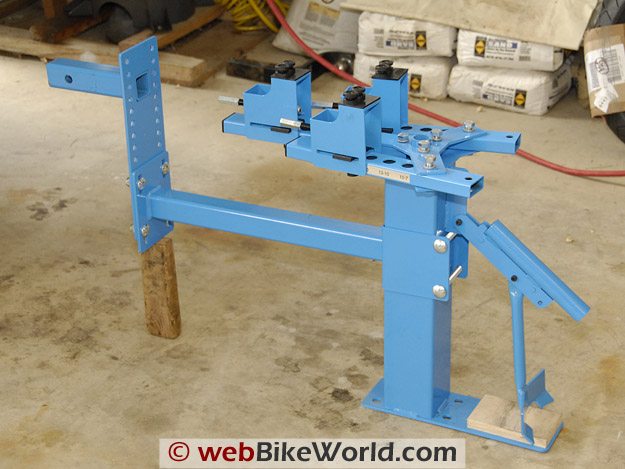 The Cycle Hill Motorcycle Tire Changer folds for storage.