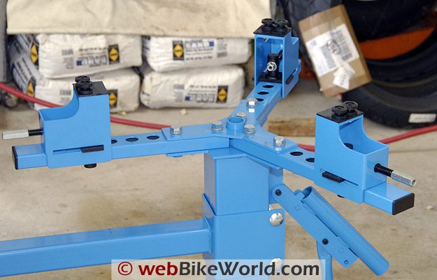 Cycle Hill Motorcycle Tire Changer wheel holder can be adjusted.