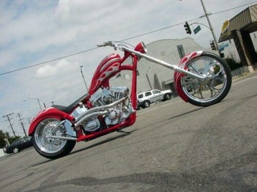 El Diablo Soft Tail red silver flames built by West Coast Choppers ...