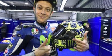 Valentino Rossi with his special Pista GP helmet with AGVisor tinted visor forcite