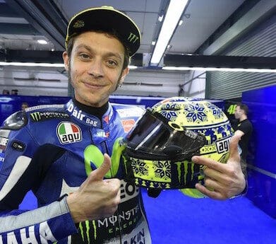 Valentino Rossi with his special Pista GP helmet with AGVisor tinted visor forcite