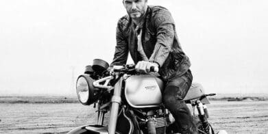 David Beckham on a custom Triumph Bonnneville