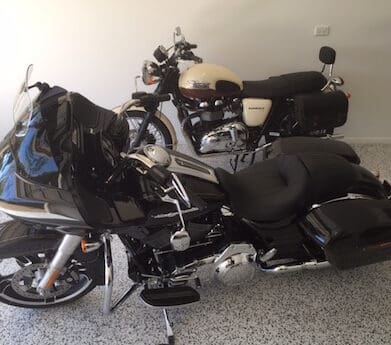 The Harley Road Glide and Triumph Bonneville we are riding to the Bathurst 1000