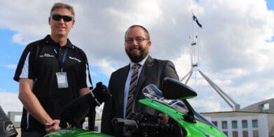 Black Dog Ride 1 Dayer supporters volunteer Steve Derham and Senator Ricky Muir