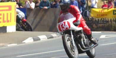 Robert White riding his Gilera 500cc Grand Prix Racing Motorcycle recreation at the 2006 Southern 100. The model is now offered at an estimate of £50,000-60,000 Jay Lenio