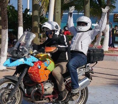 Couples riding pillion - tuscany motorcycle