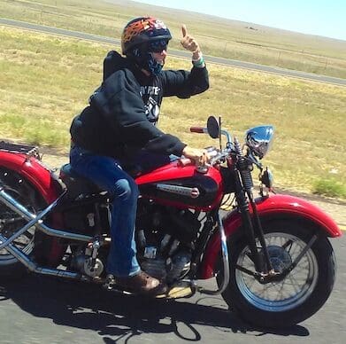 Bonnie French on her '47 Flathead Harley