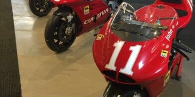 Five of the Cagivas on display 11 John Kocinski, 5 Doug Chandler, 7 Eddie Lawson, I Marco Papa, 18 Randy Mamola grand prix cagiva