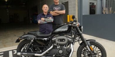 Angry and Stephan with Harley Roadster raffle prize