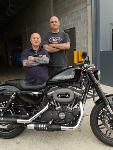 Angry and Stephan with Harley Roadster raffle prize