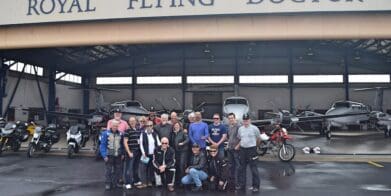 Riders at Royal Flying Doctor Service hangar