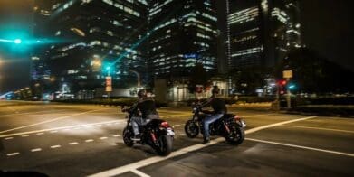 Harley-Davidson Street Rod Singapore traffic congestion night motorcycles moon