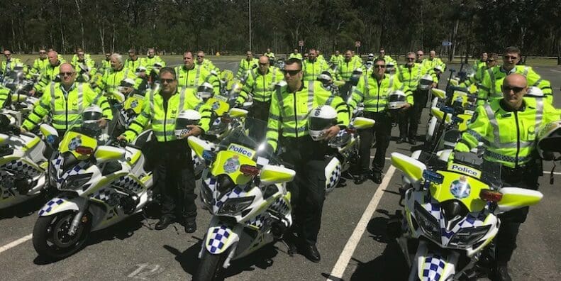 DayGlo Queensland motorcycle Police limit questions