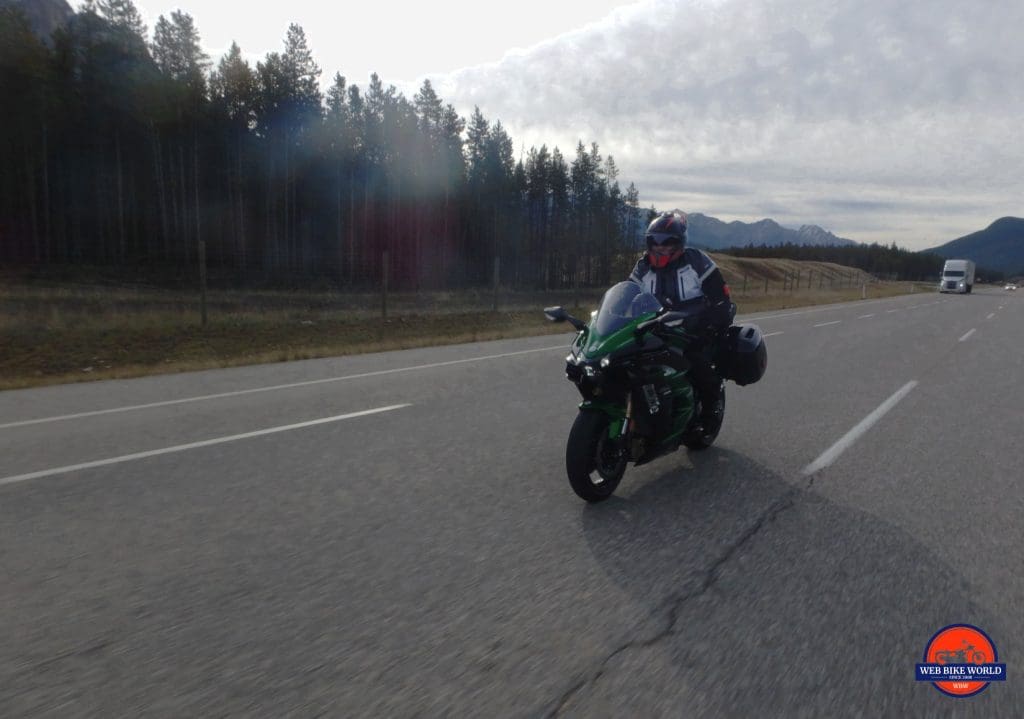 My Ninja riding on the TransCanada highway near Lake Louise.