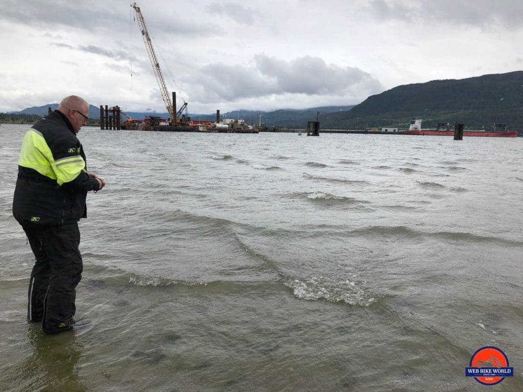 Greg Phillips enjoying the Pacific Ocean scenery in the harbour at Kitimat.