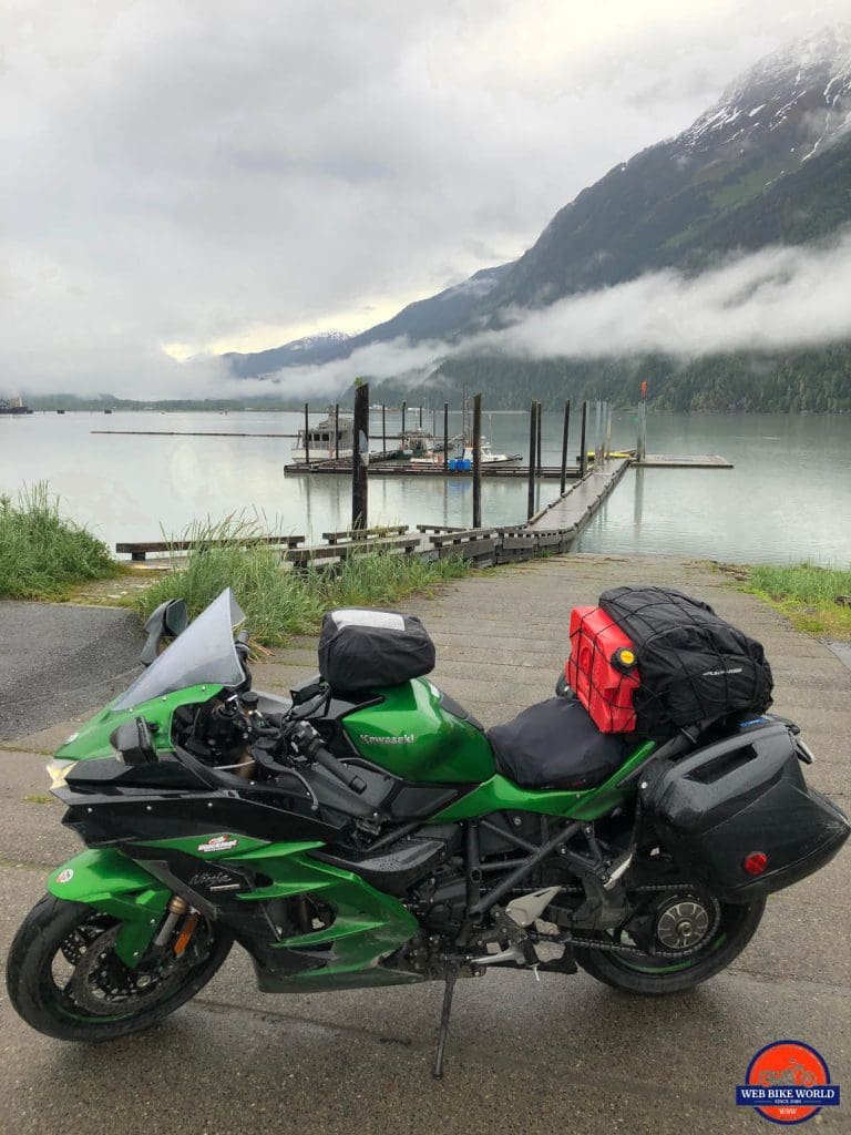 My Ninja in front of the docks at Hyder.