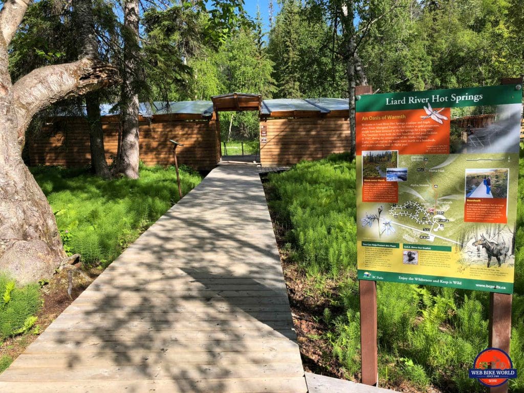 The entrance to the Liard Hot Springs bathing area.