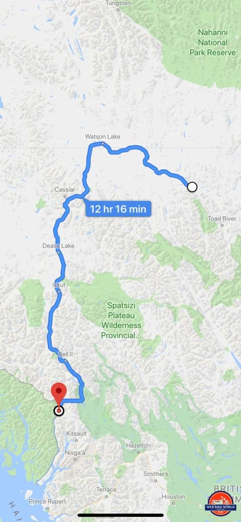 My route from Stewart to Liard Hot Springs.