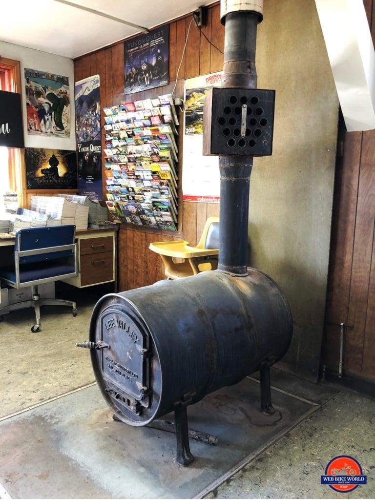 An ancient wood stove in the Braeburn Lodge.