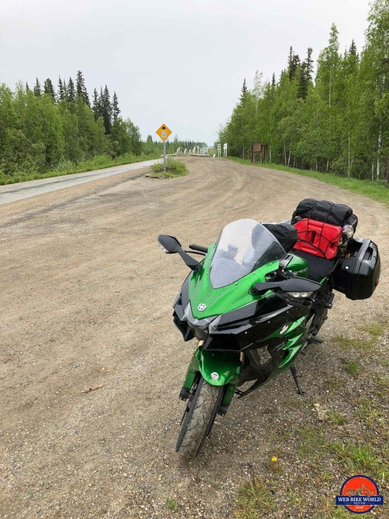 My Ninja H2SX SE parked near the beginning of the Dempster Highway.