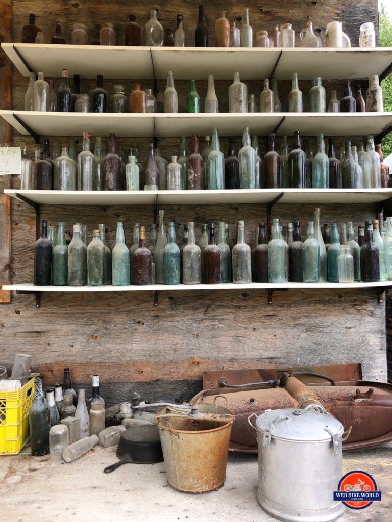 Antique whiskey bottles at Claim 33.