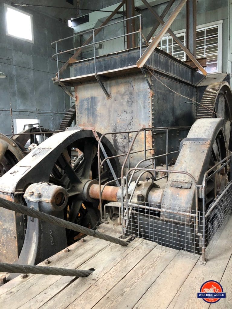 The giant gears used to run equipment on board Dredge #4.