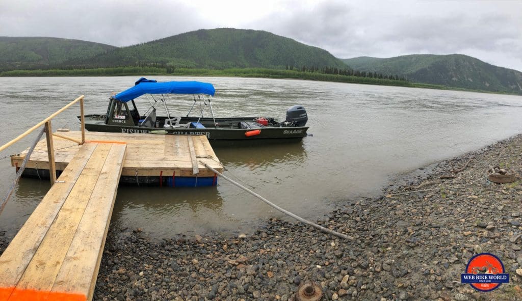 A tour boat docked on the MacKenzie River near Dawson City.