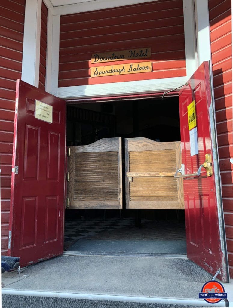 The swinging doors of the Sourdough Saloon.