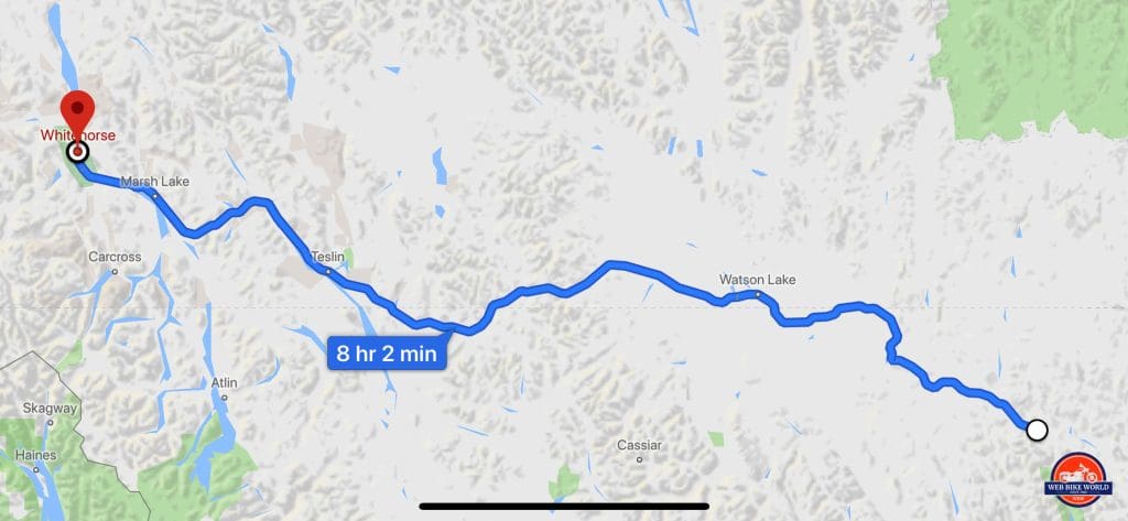 My route from Liard Hot Springs to Whitehorse.