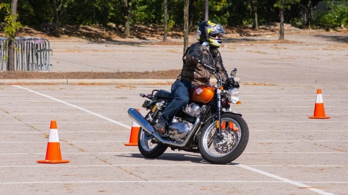 Testing maneuverability of the Royal Enfield INT650.