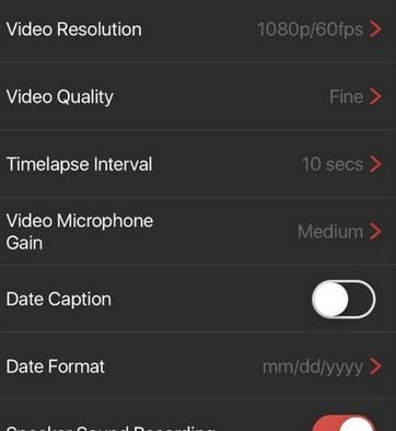 Sena 10C Pro Camera App settings