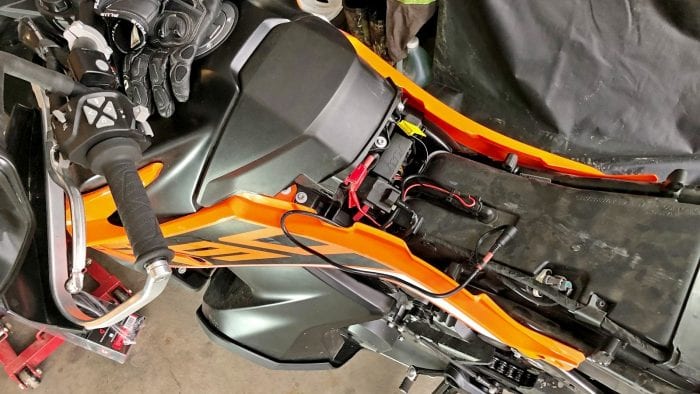 Power harness for the Gerbing heated vest installed in a 2019 KTM 790 Adventure.