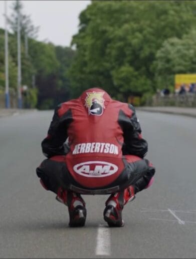 Dominic Herbertson at the start finish line, visualizing the race