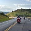 Motorcycles riding on Highway 22 near Longview, Alberta.