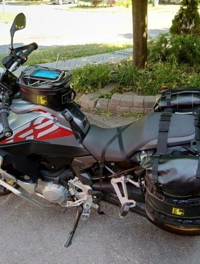 Photo of Wolfman Blackhawk Tank Bag, Expedition Saddle Bag, and Wolf Bottle Holster