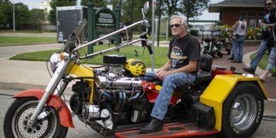 an anttendee of the Rebel Road Bike Rally shows off his sweet ride