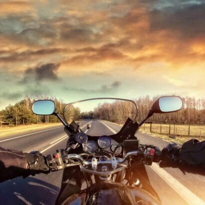 POV: A rider riding into a very pretty sunset