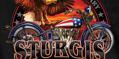 A view of the logo for the 81st annual Sturgis Motorcycle Rally