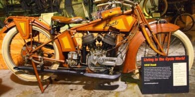 A view of the Traub motorcycle - a machine estimated to be from 1916 and a one-of-a-kind mystery that has yet to be solved to this day