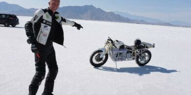 A view of the new prototype from Delfast, called the "Dnepr", that won a speed record on the Bonneville Salt Flats