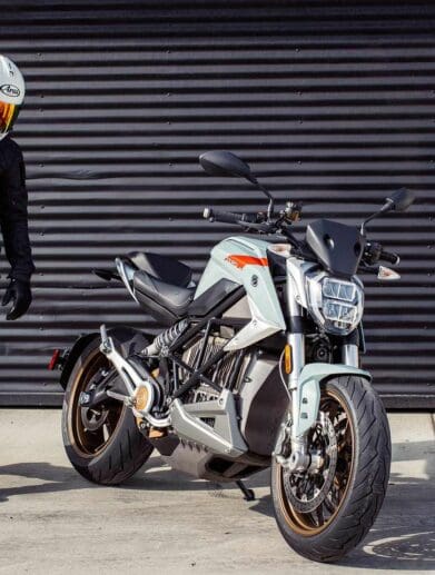 A view of a rider checking out a zero motorcycle