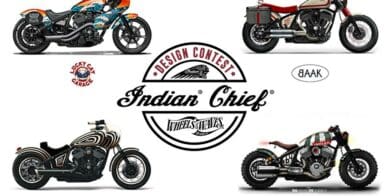 A view fo the four competition builds that are a part of the the ‘Indian Motorcycle X Wheels & Waves Indian Chief Design Competition’