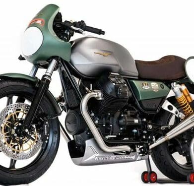 A view of the new Special Edition Moto Guzzi V7 - created to commemorate Moto Guzzi's anniversary and race-prepped for the Fast Endurance Trophy