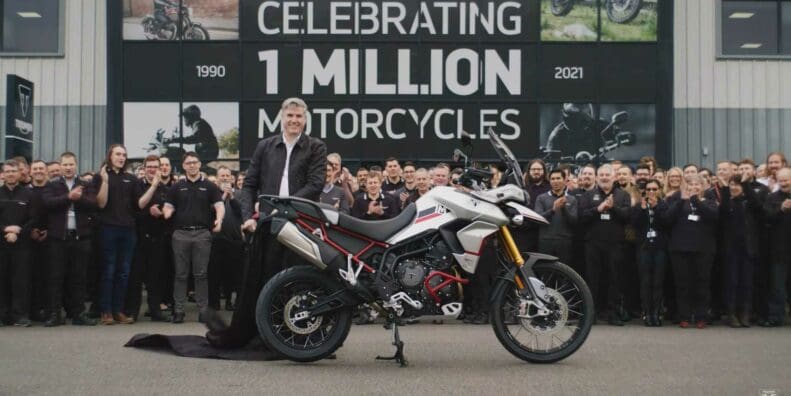 A view fo the millionth motorcycle to roll of Triumph's factory belt - a tiger 900