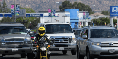 A view of motorcyclist with traffic