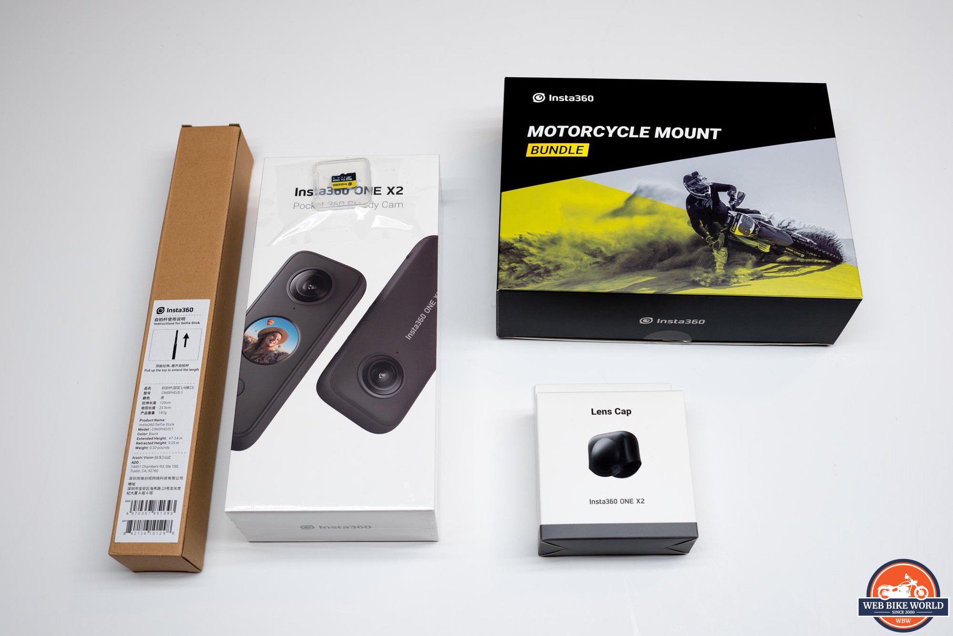 Insta360 X3 Motorcycle Kit Set – Camera + Accessories + 2 in 1 Selfie Stick  + 64gb Memory Card + Lens Cap – Design Info