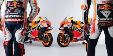 A view of the Honda Repsol Team, with their new livery for the 2022 season of MotoGP