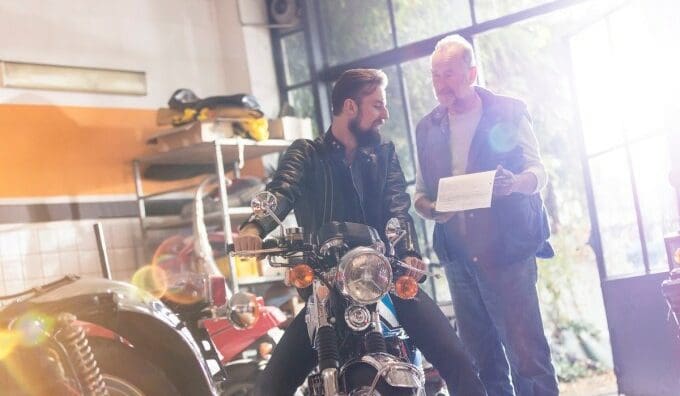 A view of a rider looking to buy a motorcycle